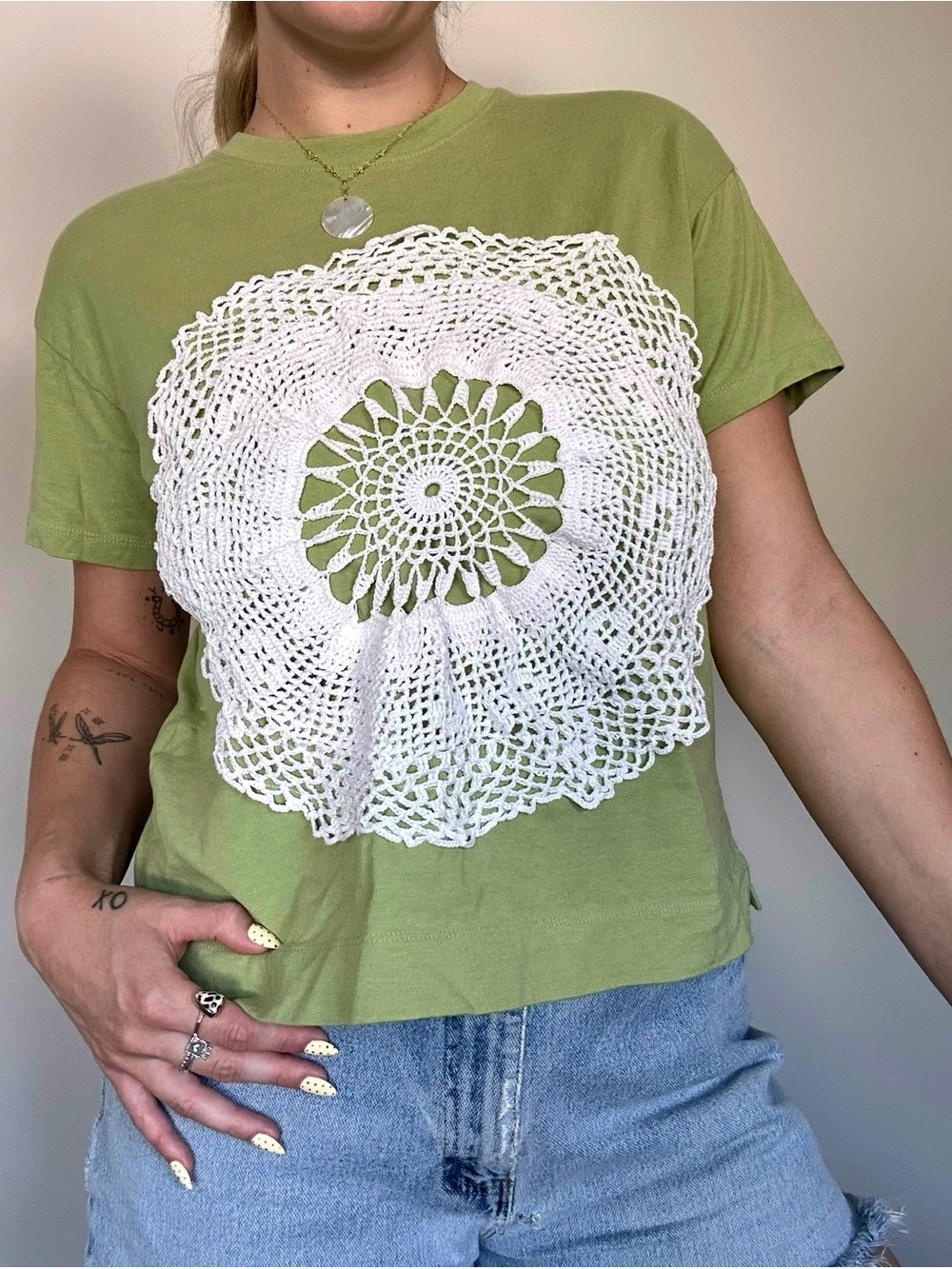 Old Navy Upcycled Vintage Style Tee with Vintage Doily